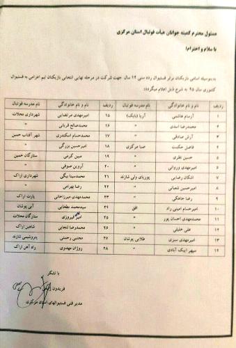 اسامی نفرات منتخب فستیوال مدارس فوتبال استان مرکزی اعلام شد اسامی نفرات منتخب فستیوال مدارس فوتبال استان مرکزی اعلام شد
